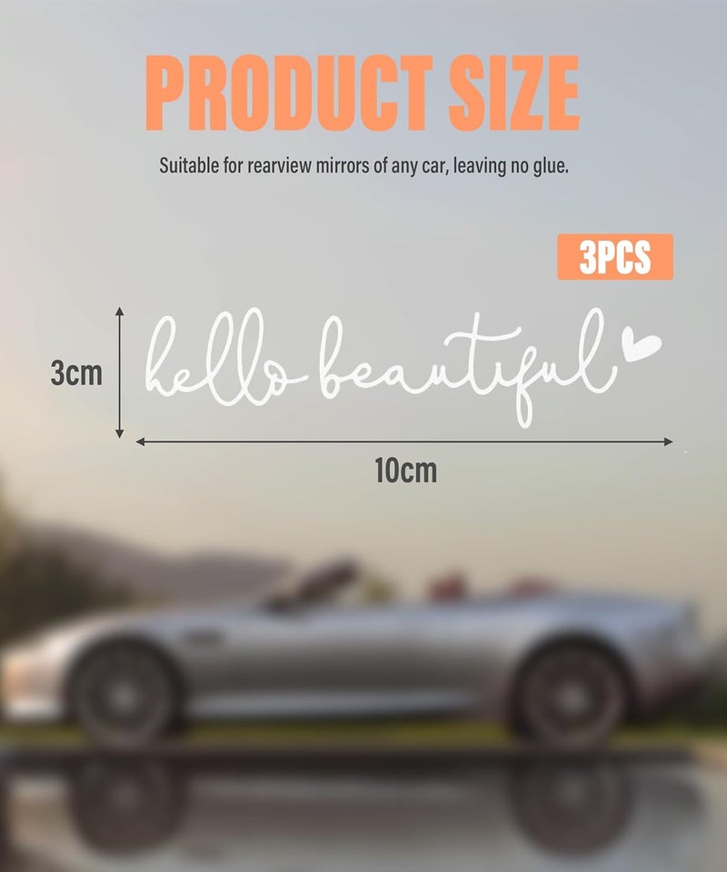RACOONA Hello Beautiful Mirror Decal - Rearview Mirror Sticker, Self Affirmations Decal, Car Accessories for Window Decoration (White) - Image 2